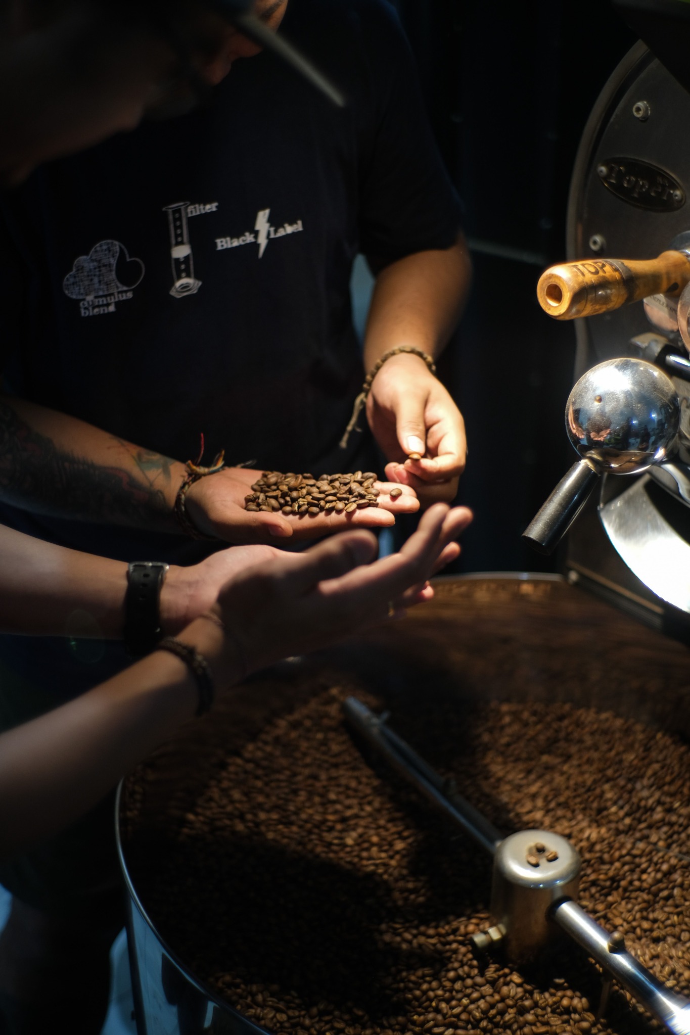 Coffee professional evaluating roasted beans